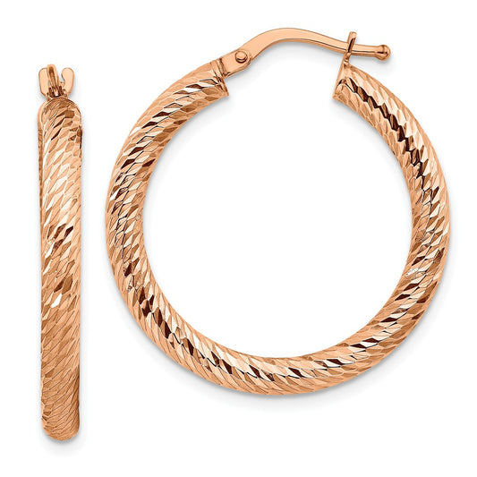 Million Charms 10k 3x20 Rose Gold Diamond-cut Round Hoop Earrings, 28mm x 26.8mm