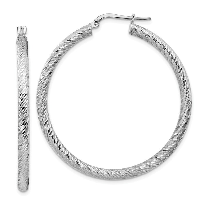 Million Charms 10k 3x35 White Gold Diamond-cut Round Hoop Earrings, 45mm x 43.5mm