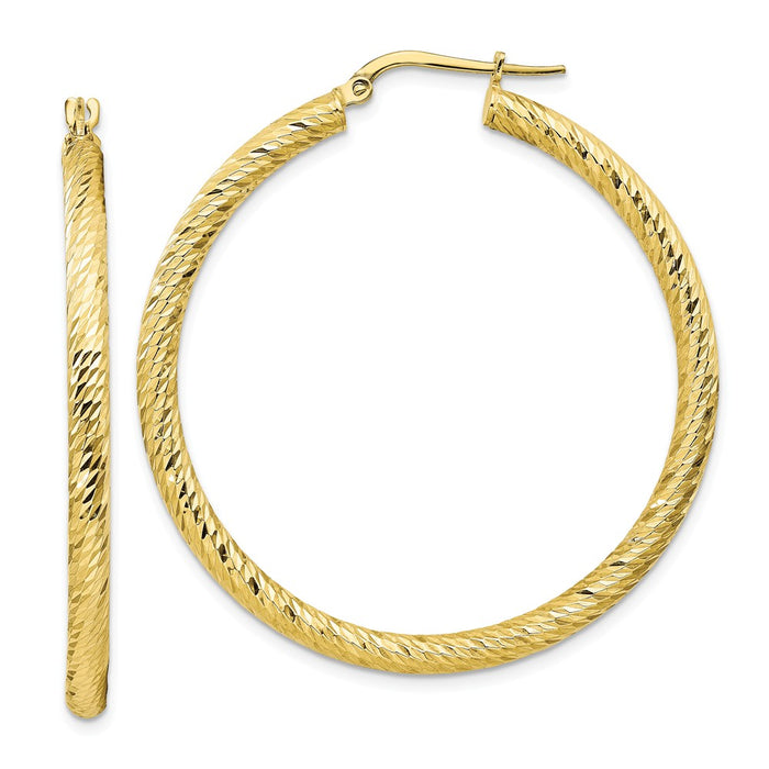 Million Charms 10k Yellow Gold 3x35 Diamond-cut Round Hoop Earrings, 45mm x 43.5mm