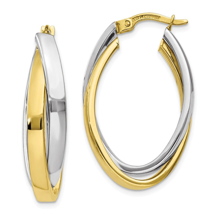 Million Charms 10k Yellow Gold Two-tone Oval Hoop Earrings, 30.07mm x 18.6mm