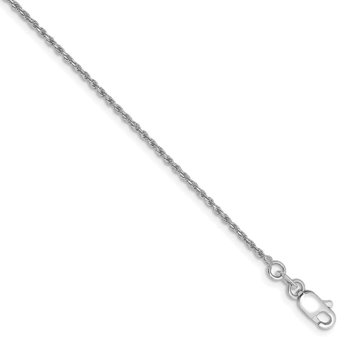 Million Charms 10k White Gold 1.15mm Machine Made Diamond Cut Rope Chain, Chain Length: 8 inches