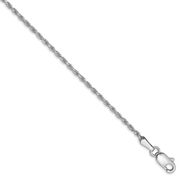 Million Charms 10k White Gold 1.3mm Machine Made Diamond Cut Rope Chain, Chain Length: 8 inches