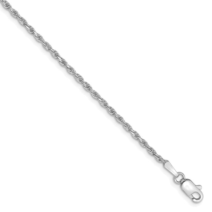 Million Charms 10k White Gold 1.6mm Machine Made Diamond Cut Rope Chain, Chain Length: 7 inches