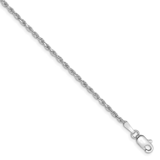 Million Charms 10k White Gold 1.6mm Machine Made Diamond Cut Rope Chain, Chain Length: 8 inches