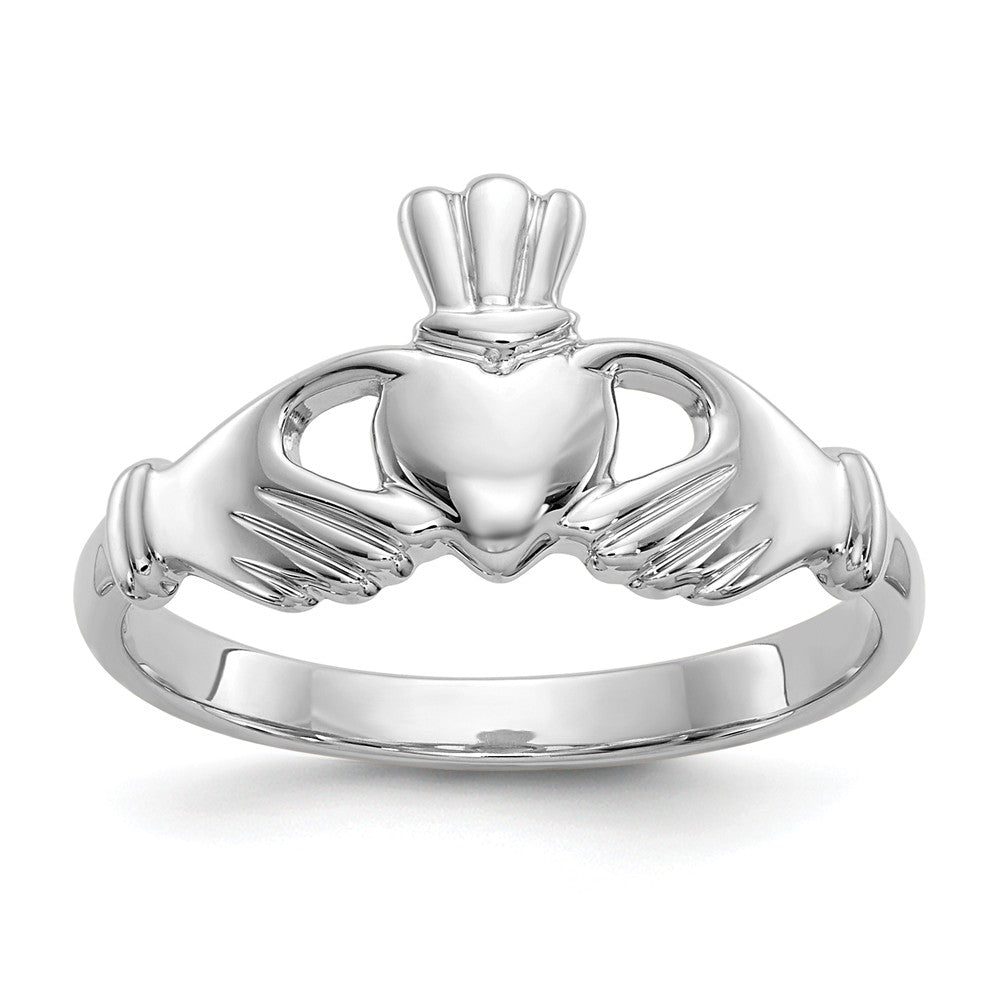 10k White Gold Polished Claddagh Ring, Size: 6.5