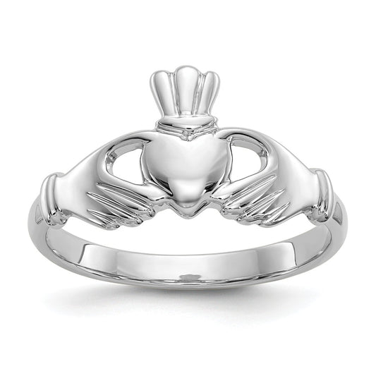 10k White Gold Polished Claddagh Ring, Size: 6.5