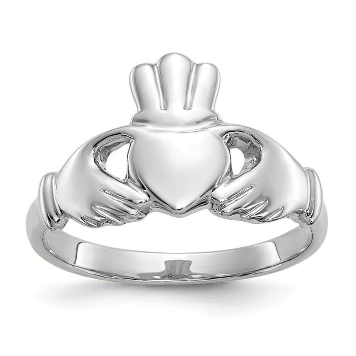 10k White Gold Polished Claddagh Ring, Size: 7