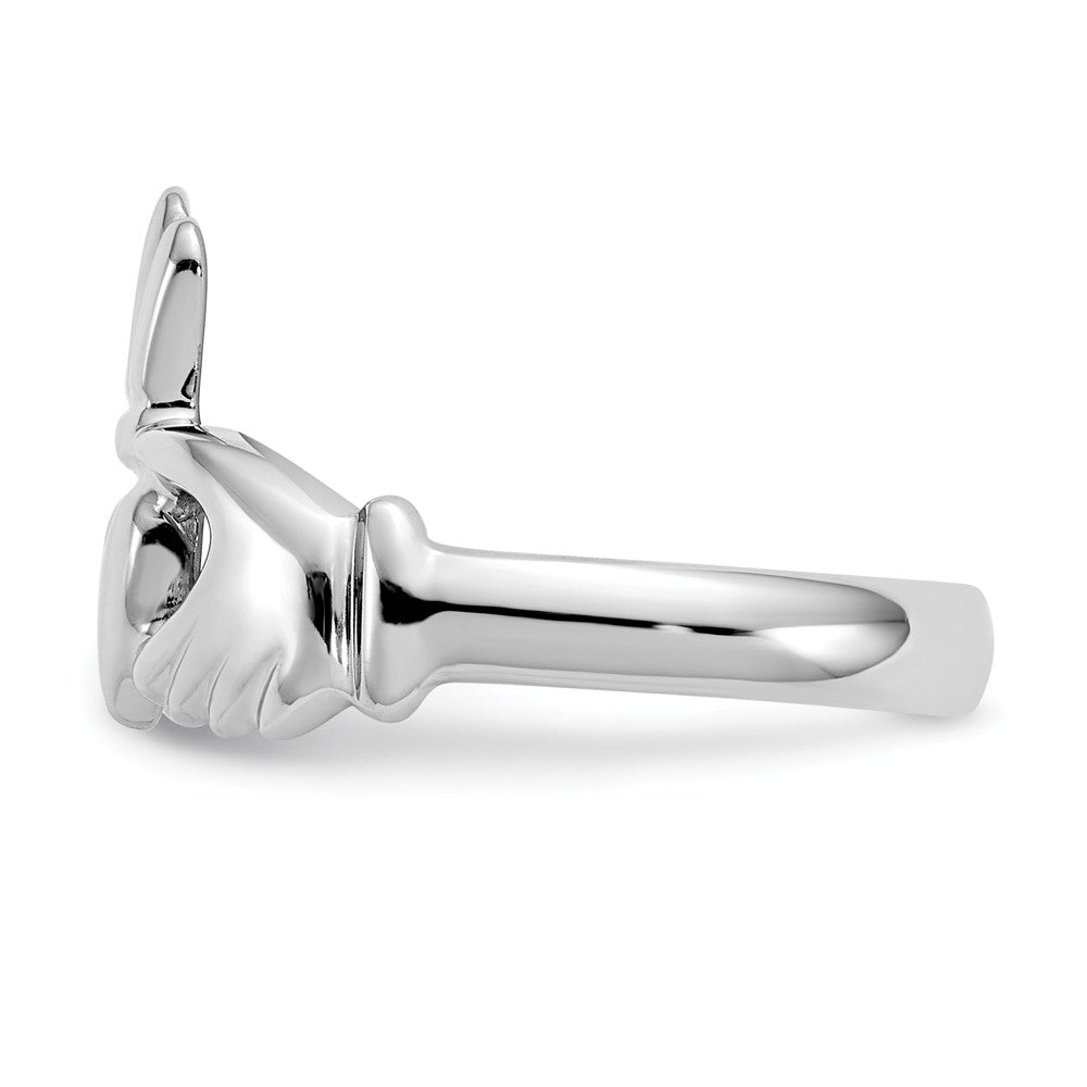 10k White Gold Polished Claddagh Ring, Size: 8