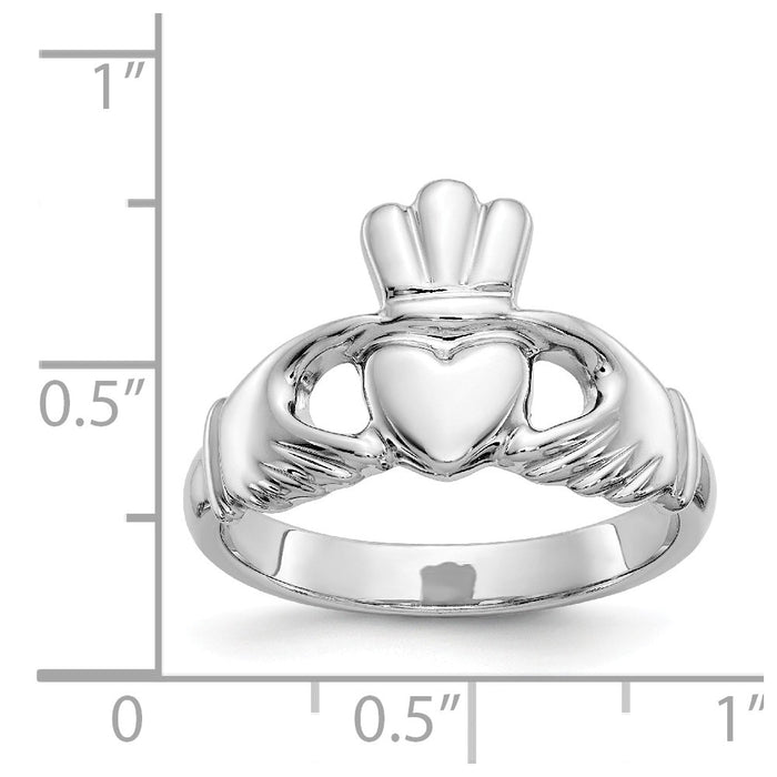 10k White Gold Polished Claddagh Ring, Size: 8