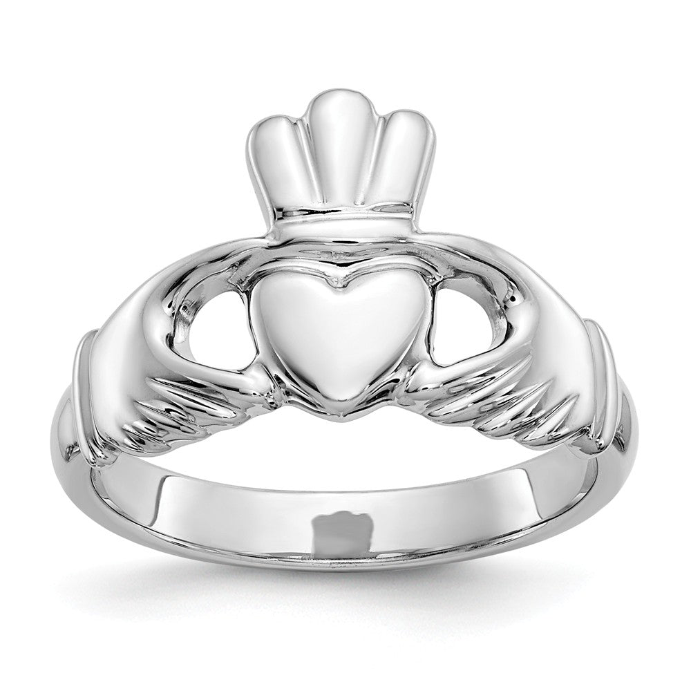 10k White Gold Polished Claddagh Ring, Size: 8