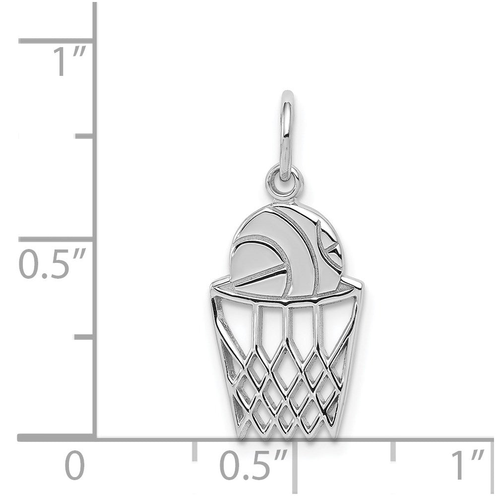 Million Charms 10K White Gold Themed Sports Basketball & Net Charm