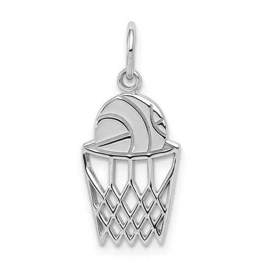 Million Charms 10K White Gold Themed Sports Basketball & Net Charm