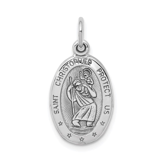 Million Charms 10K White Gold Themed Religious Saint Christopher Medal
