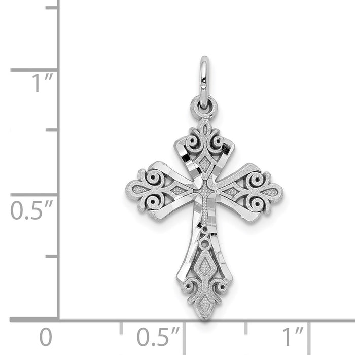 Million Charms 10K White Gold Themed Diamond-Cut Relgious Cross Charm