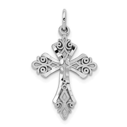 Million Charms 10K White Gold Themed Diamond-Cut Relgious Cross Charm