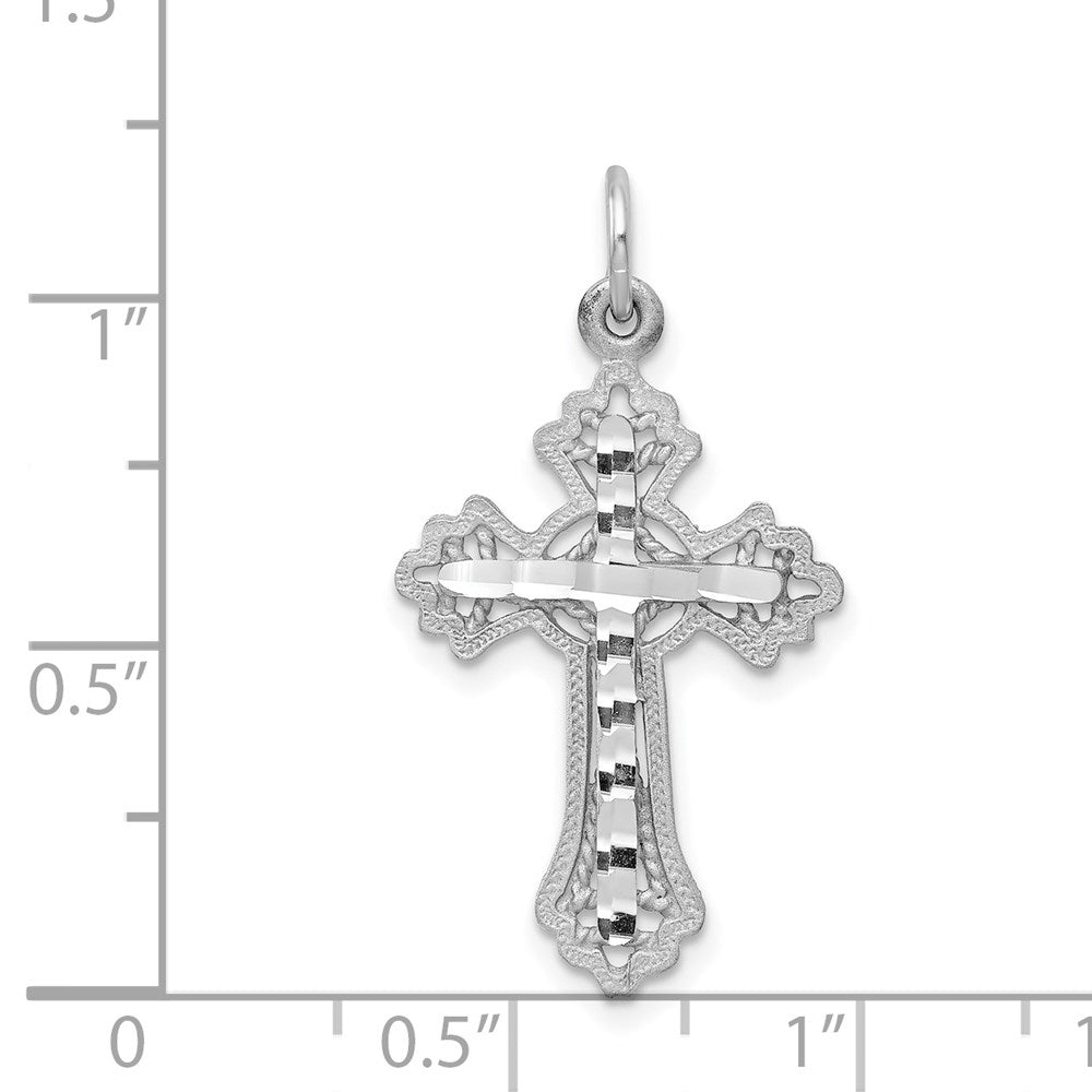 Million Charms 10K White Gold Themed Diamond-Cut Relgious Cross Charm