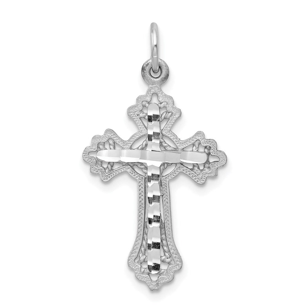 Million Charms 10K White Gold Themed Diamond-Cut Relgious Cross Charm