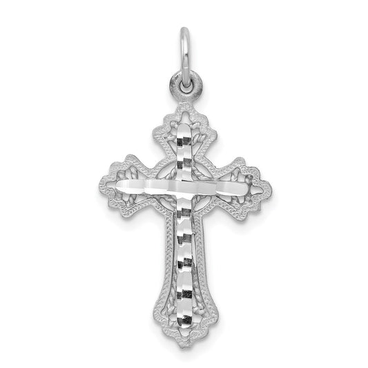 Million Charms 10K White Gold Themed Diamond-Cut Relgious Cross Charm