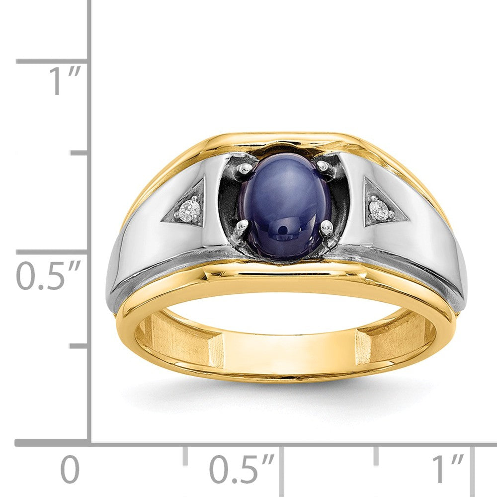 10k & Rhodium Blue Star & .01ct Diamond Men's Ring, Size: 10