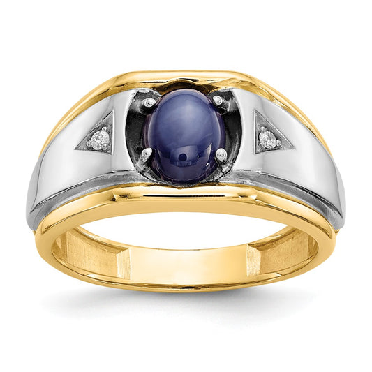 10k & Rhodium Blue Star & .01ct Diamond Men's Ring, Size: 10