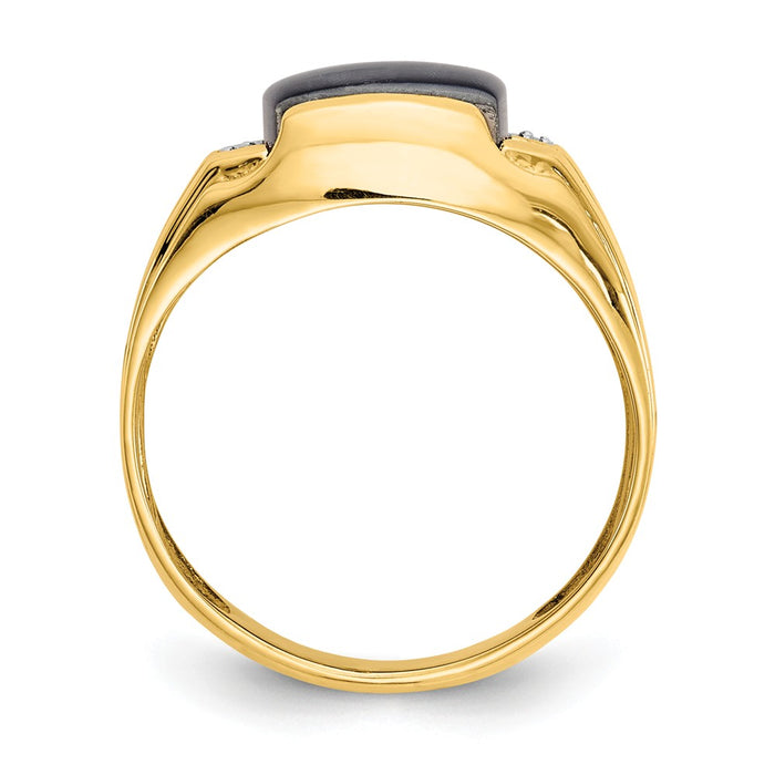 10k Yellow Gold Gray Cats Eye & .01ct Diamond Men's Ring, Size: 10