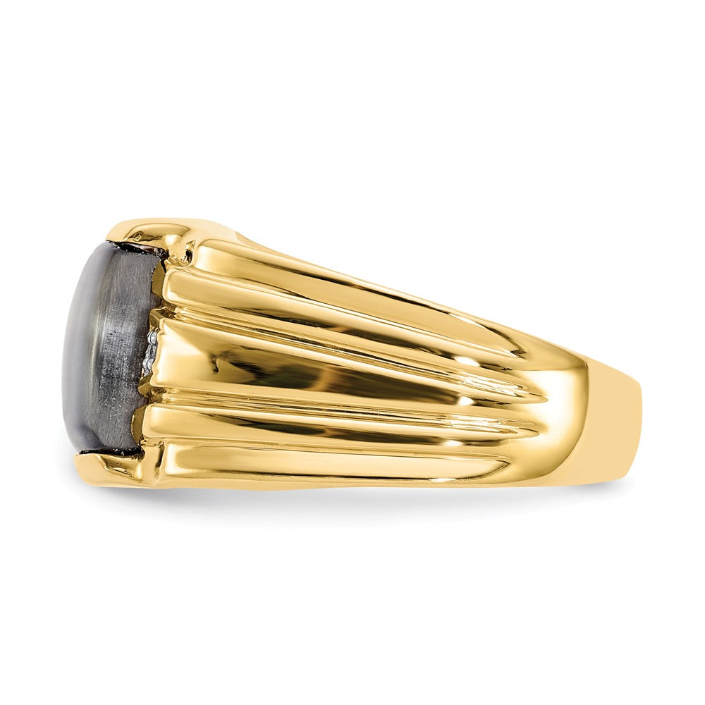 10k Yellow Gold Gray Cats Eye & .01ct Diamond Men's Ring, Size: 10