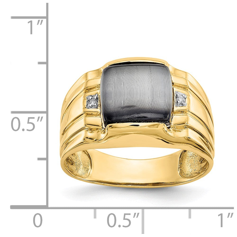 10k Yellow Gold Gray Cats Eye & .01ct Diamond Men's Ring, Size: 10