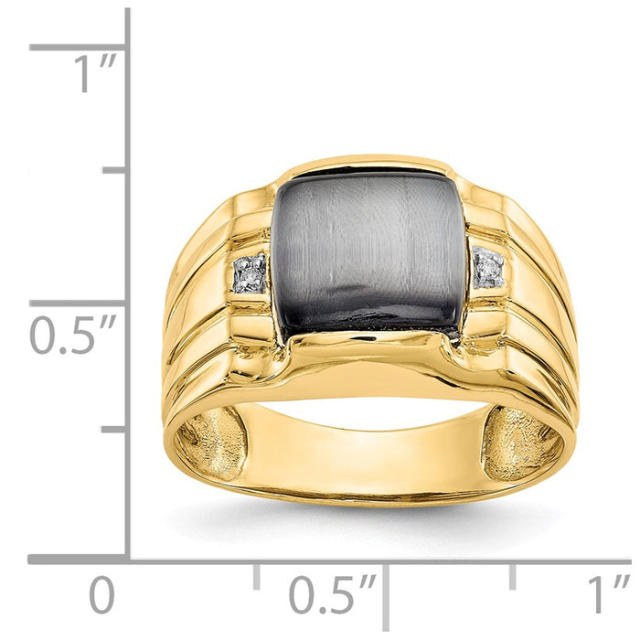 10k Yellow Gold Gray Cats Eye & .01ct Diamond Men's Ring, Size: 10