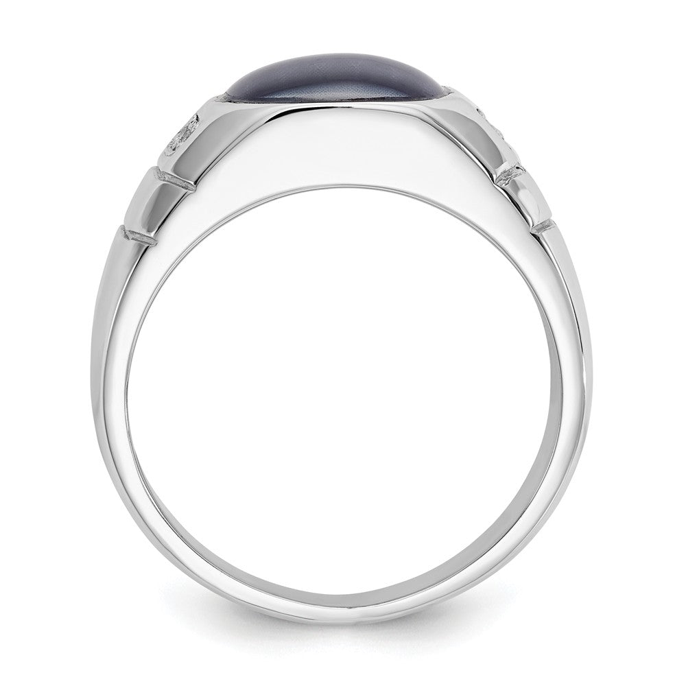 10k White Gold Diamond and Grey Cat's Eye Men's Ring, Size: 10