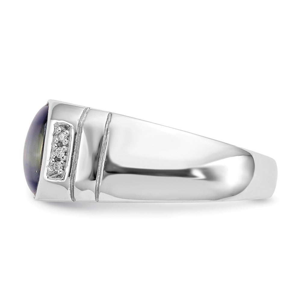 10k White Gold Diamond and Grey Cat's Eye Men's Ring, Size: 10