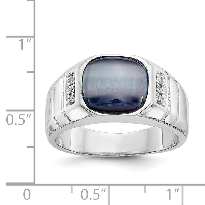 10k White Gold Diamond and Grey Cat's Eye Men's Ring, Size: 10