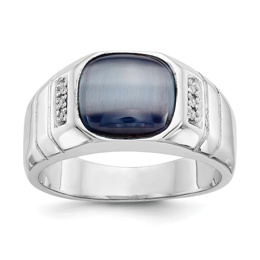 10k White Gold Diamond and Grey Cat's Eye Men's Ring, Size: 10