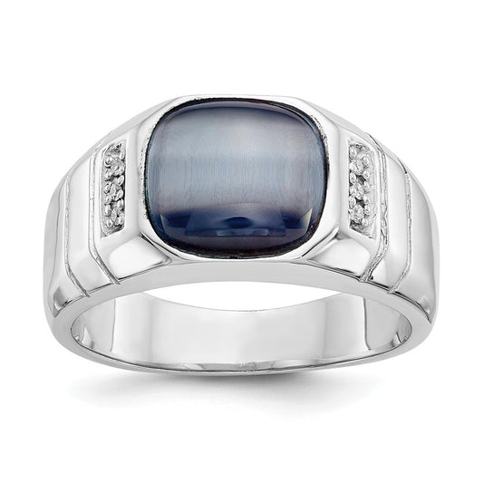 10k White Gold Diamond and Grey Cat's Eye Men's Ring, Size: 10