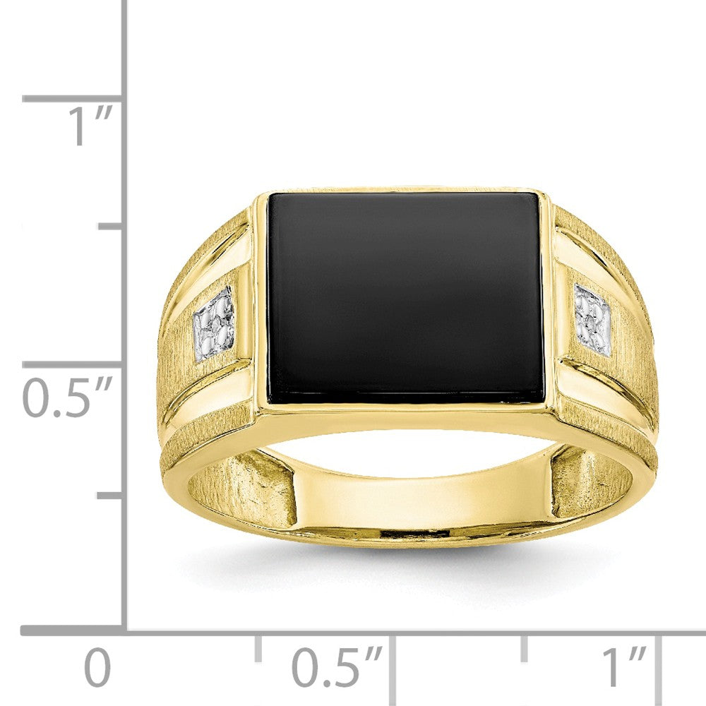 10k Yellow Gold Men's Diamond and Black Onyx Ring, Size: 10