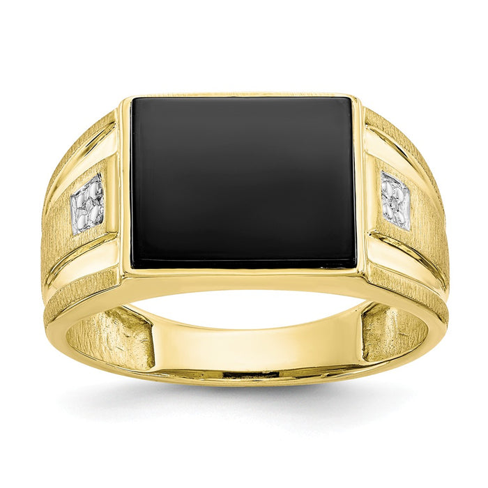 10k Yellow Gold Men's Diamond and Black Onyx Ring, Size: 10