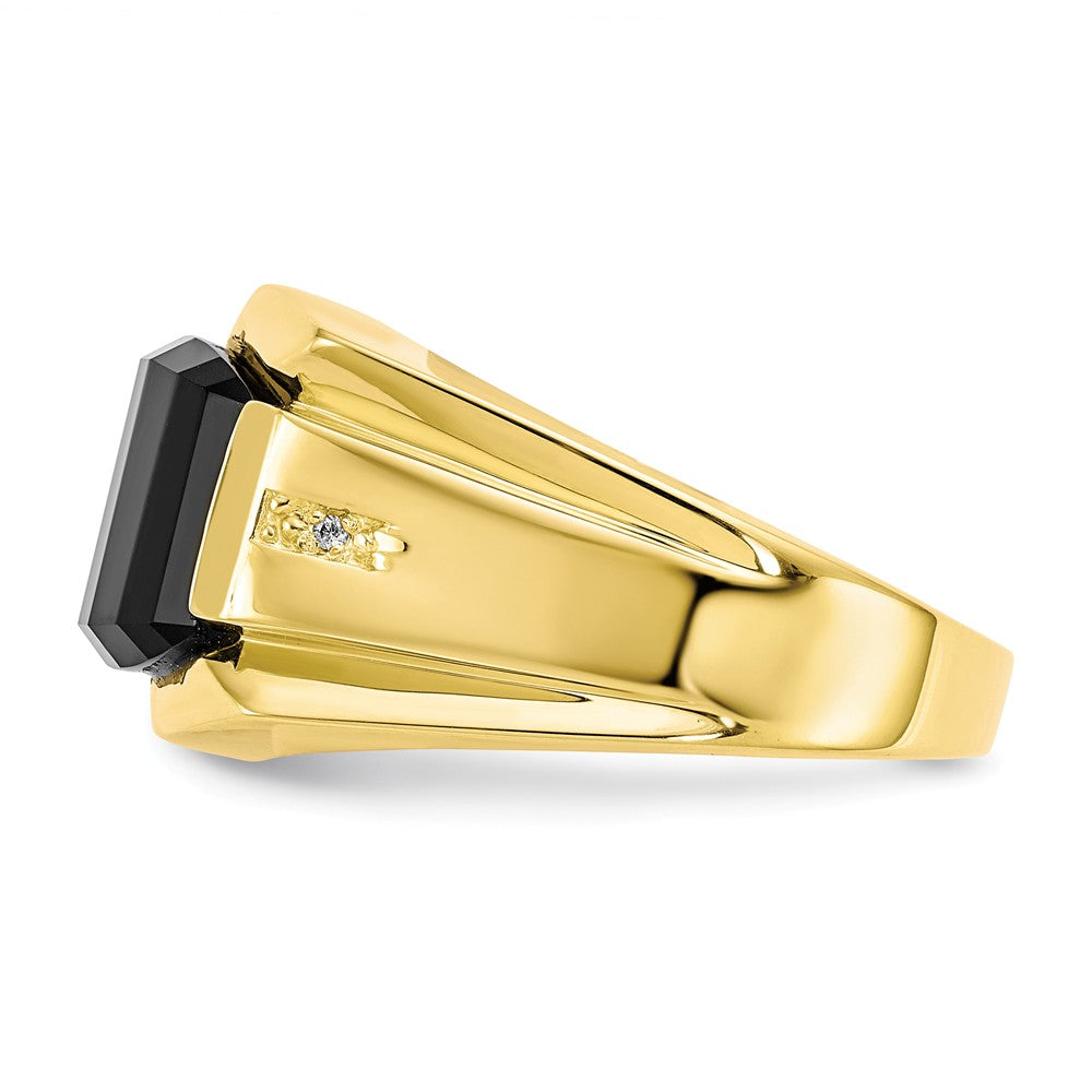 10k Yellow Gold Men's Diamond and Black Onyx Ring, Size: 10