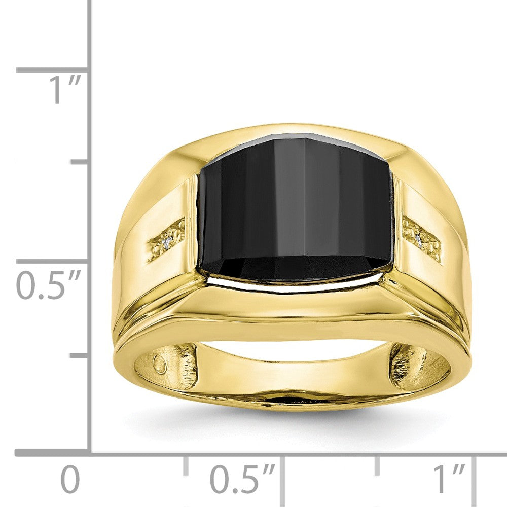 10k Yellow Gold Men's Diamond and Black Onyx Ring, Size: 10