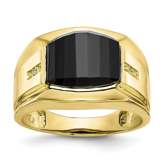10k Yellow Gold Men's Diamond and Black Onyx Ring, Size: 10