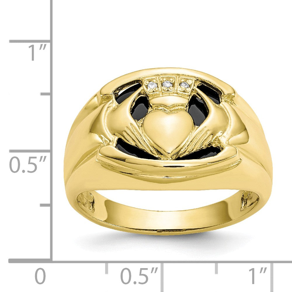 10k Yellow Gold Men's Diamond and Black Onyx Claddagh Ring, Size: 10