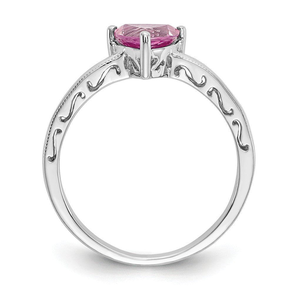 10k White Gold Created Pink Sapphire Ring, Size: 6