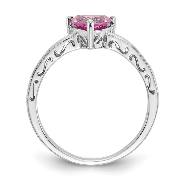 10k White Gold Created Pink Sapphire Ring, Size: 6