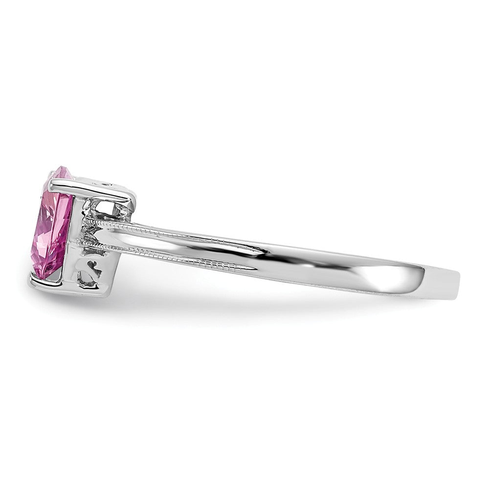 10k White Gold Created Pink Sapphire Ring, Size: 6