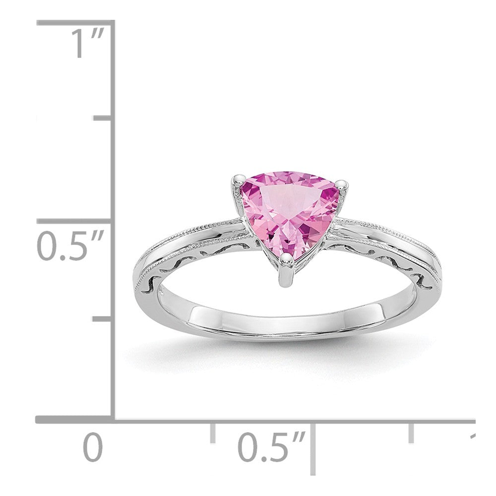 10k White Gold Created Pink Sapphire Ring, Size: 6
