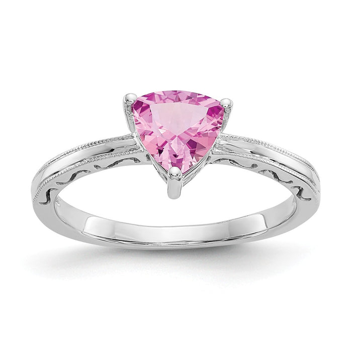 10k White Gold Created Pink Sapphire Ring, Size: 6