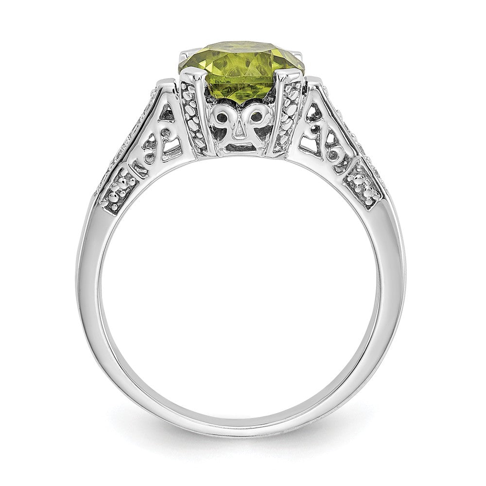 10k White Gold Diamond and Peridot Ring, Size: 6