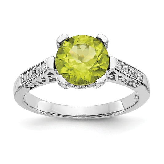 10k White Gold Diamond and Peridot Ring, Size: 6