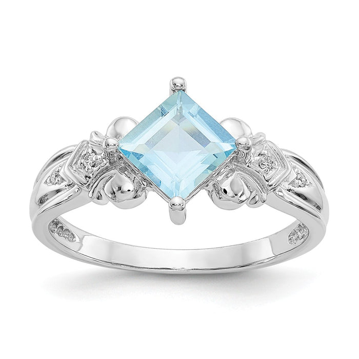 10k White Gold Aquamarine & Diamond Ring, Size: 6