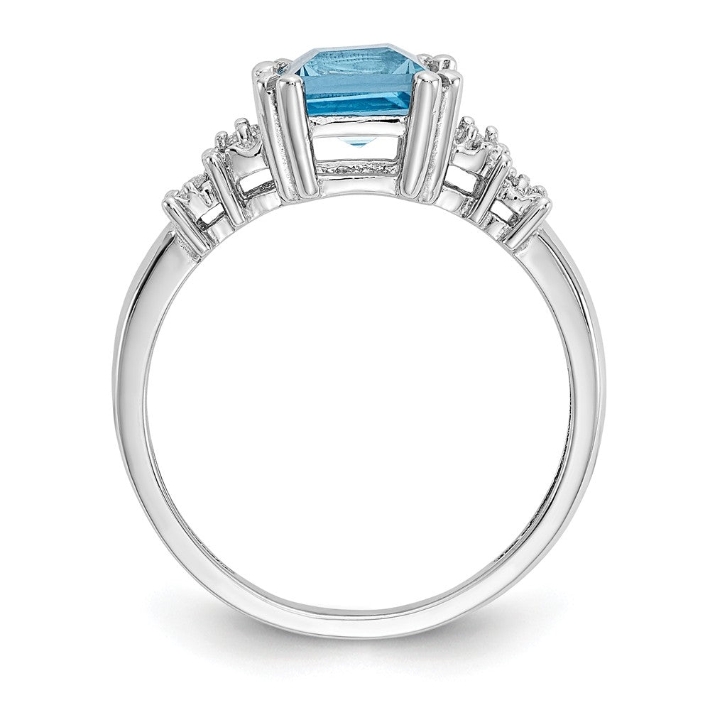 10k White Gold Diamond and Blue Topaz Ring, Size: 6