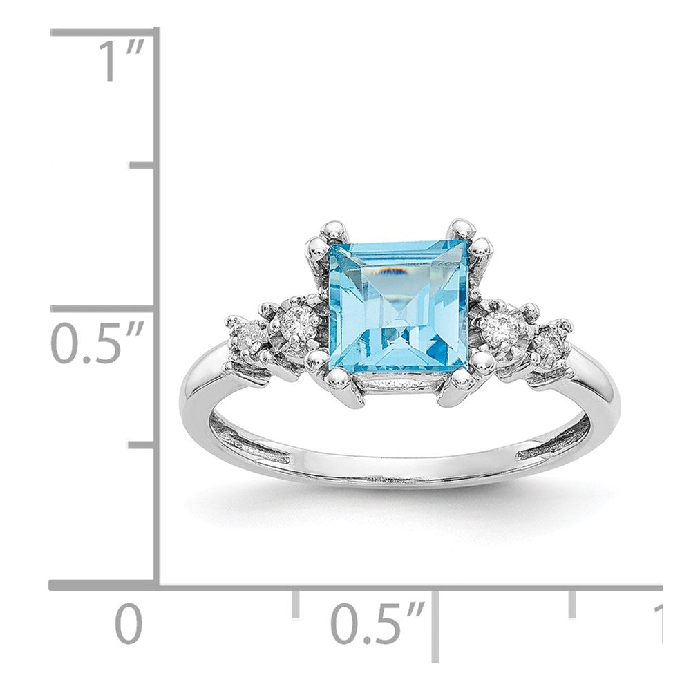 10k White Gold Diamond and Blue Topaz Ring, Size: 6