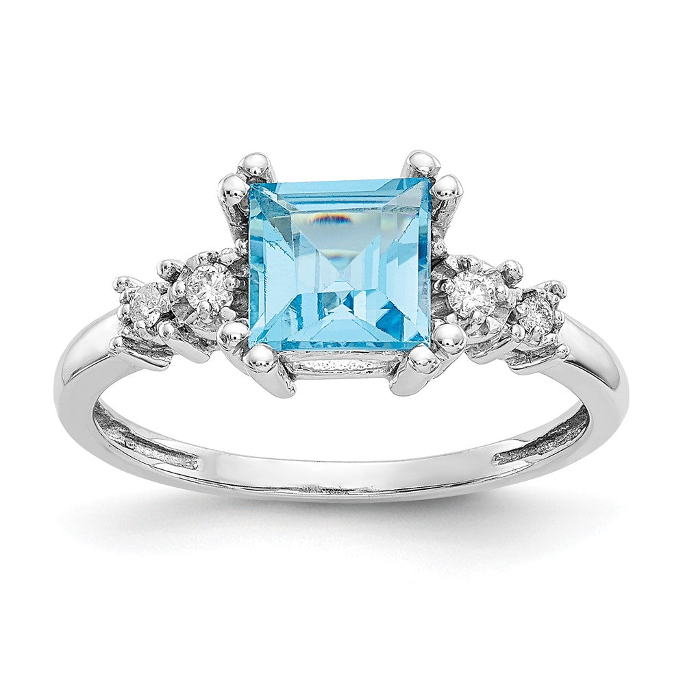 10k White Gold Diamond and Blue Topaz Ring, Size: 6